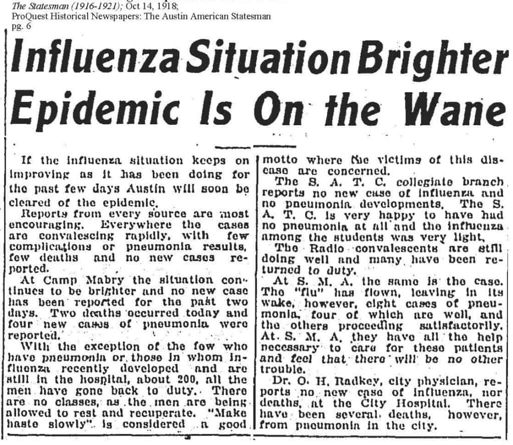 "Influenza Situation Brighter Epidemic is on the Wane".