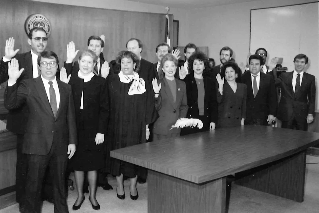 Swearing in of elected officials, 1991. Travis County Archives.