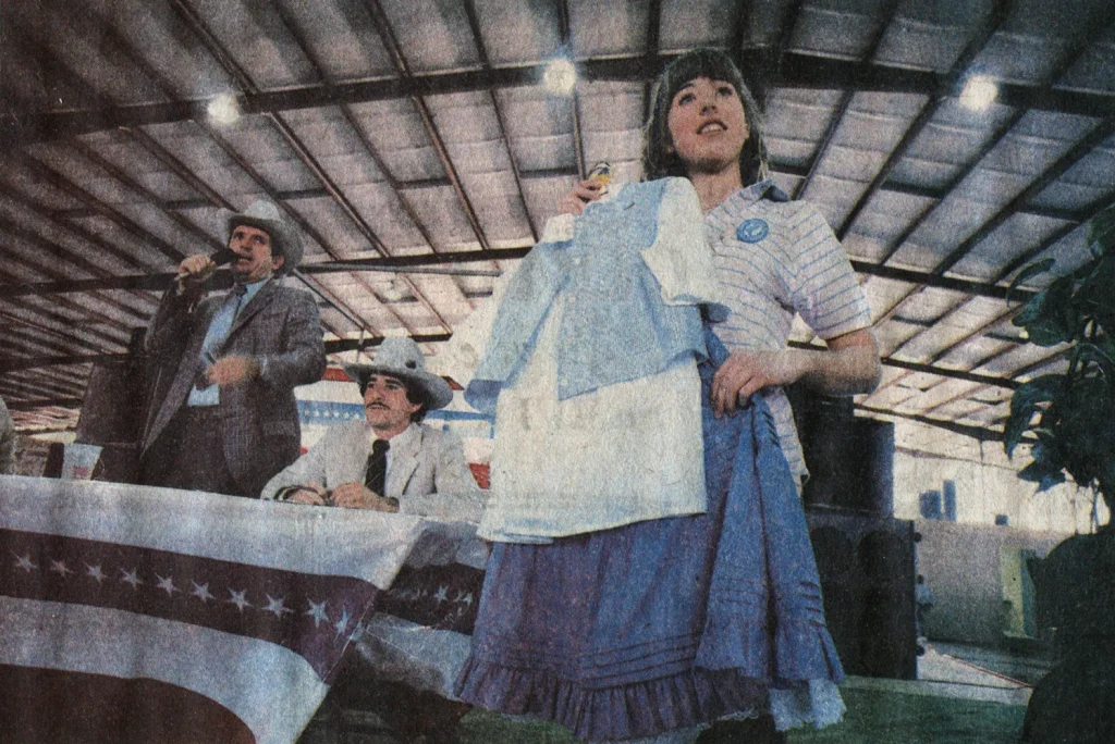 4-H member Mary Drew with her prizewinning dress, 1984. -Courtesy of Amy Alexander Jarmon