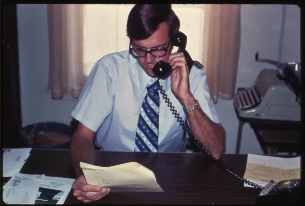 Extension Agent Ted Fisher in his office, 1970. -Courtesy of Ted Fisher