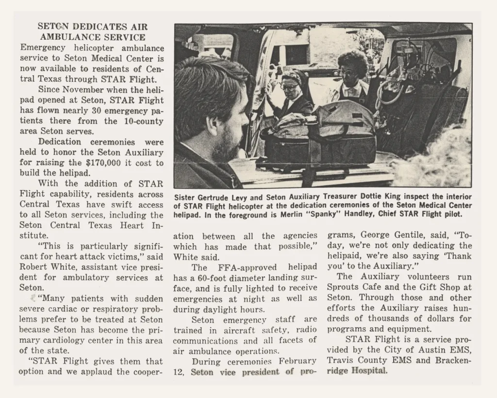 "SETON DEDICATES AIR AMBULANCE SERVICE", 1986